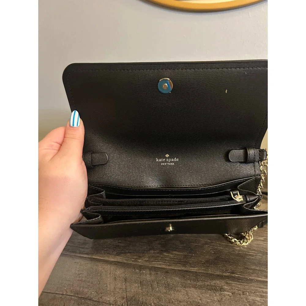 Kate Spade Madison Willow Crossbody Bag Black Saffiano Leather Chain Strap